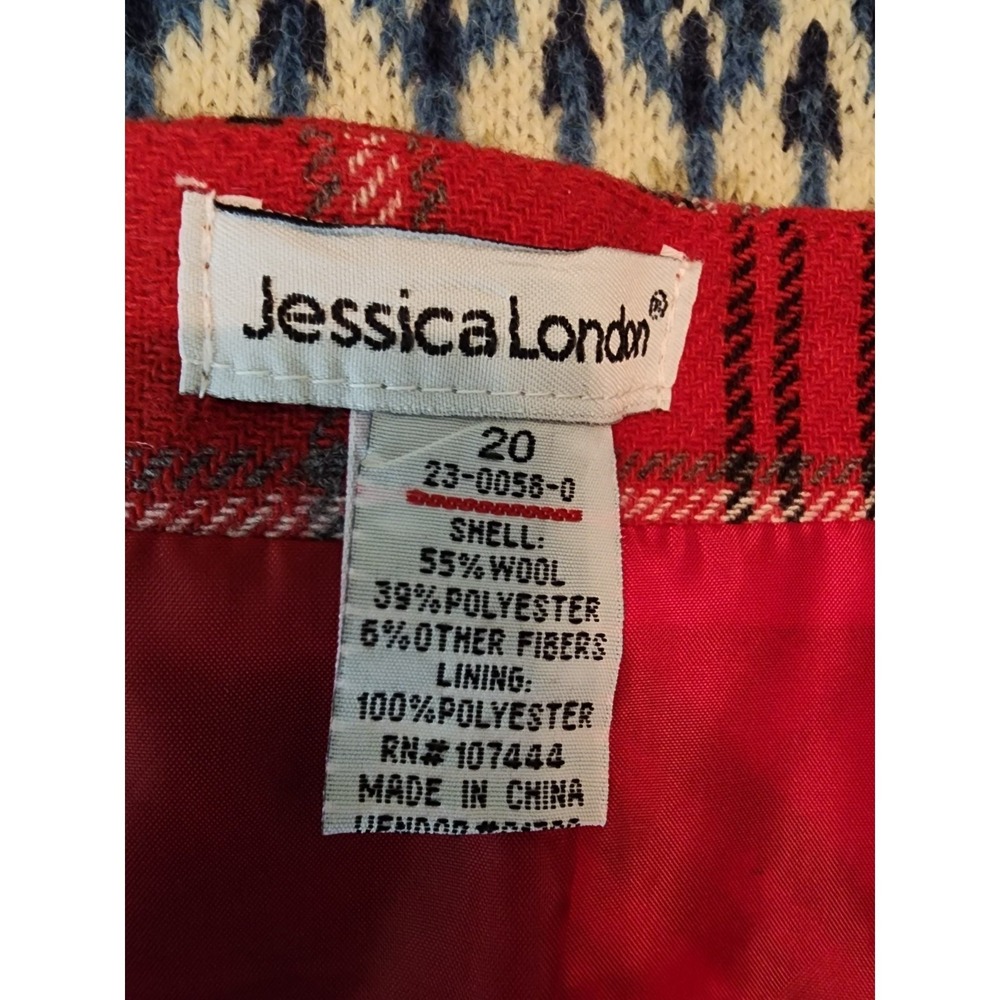 Jessica London Women's 20 Red Plaid A-Line Midi Skirt Wool Blend Lined Holiday - Picture 5 of 6